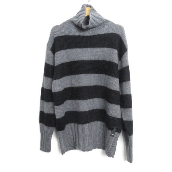 FENDI Turtle knitwear stripe #48 Mohair Gray Black Used mens