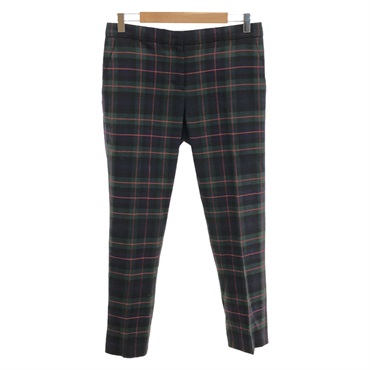 BURBERRY Check Trousers Pants wool Navy Green checkered Used Women #8