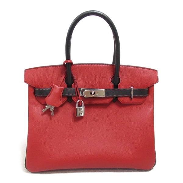 HERMES Birkin 30 Hand bag O Epsom leather Red Black Rouge vif SHW Used