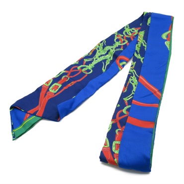 HERMES maxi twilly long Scalf echarpe wrap Blue Green Multicolor Used