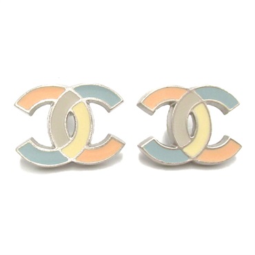 CHANEL 05P COCO Mark Pierced earrings SHW Multicolor Pink Yellow Blue Used