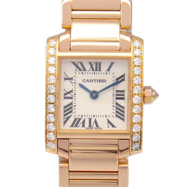 CARTIER Tank Francaise SM Diamond Wrist Watch WE10456H Quartz 18KPG Used Women