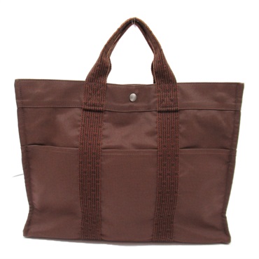 HERMES Herline Tote MM hand bag canvas Brown SHW Used