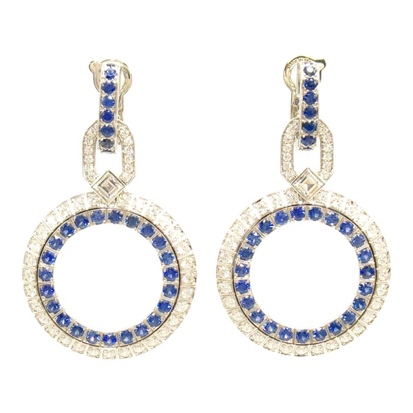 LOUIS VUITTON Diamond Sapphire Pierced earrings 18KWG White Gold Used women