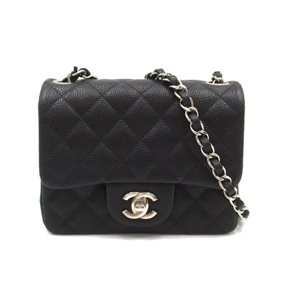 CHANEL Mini Matelasse Chain Shoulder Bag Caviar Skin Black