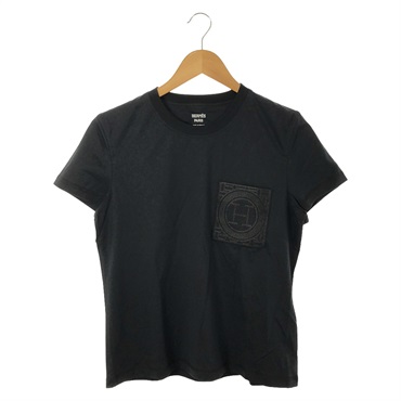 HERMES PARIS ブラック Tシャツ Sサイズ HERMES - HERMES(エルメス) クロシェット刺繍 胸ポケットTシャツ