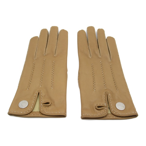 HERMES Gloves leather Beige Used Women size 6 1/2