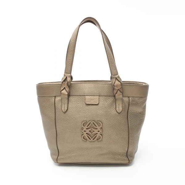 LOEWE Justa Tote Hand Bag leather Khaki Used Women