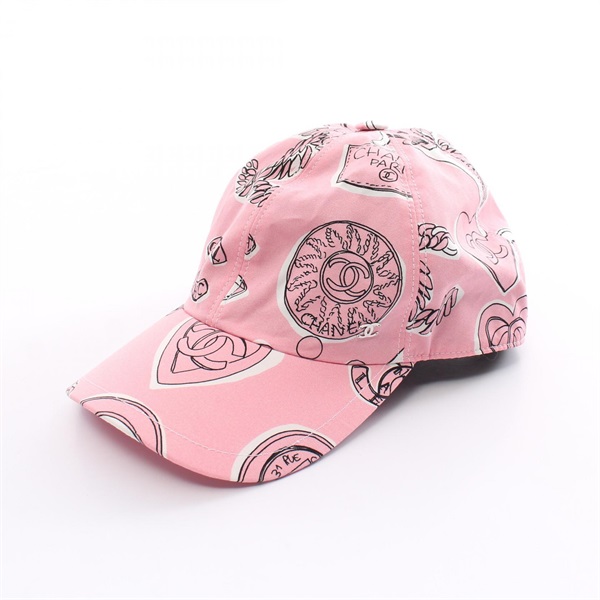 CHANEL COCO Mark cap hats cotton Pink Used Women CC