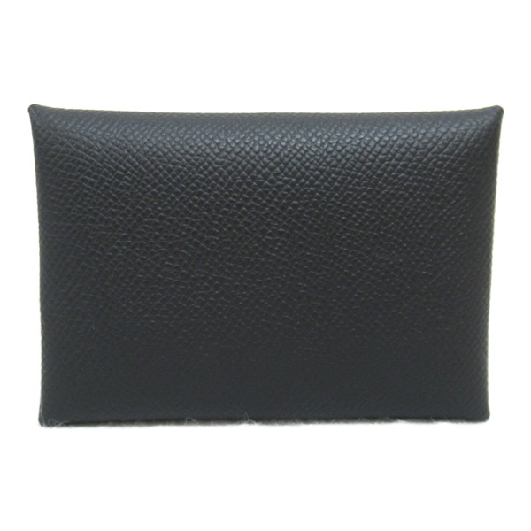 HERMES Calvi Duo Black Card Case Epsom leather Black Noir Used unisex W SHW