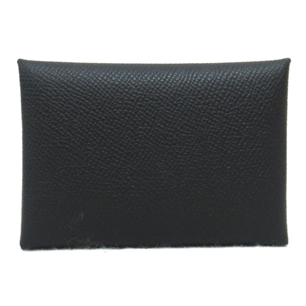 HERMES Calvi Duo Black Card Case Epsom leather Noir Used unisex W  SHW