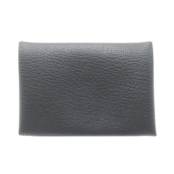 HERMES Calvi duo Card Case Chevre myzore goatskin Gray Black Used unisex W