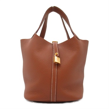 HERMES Picotin Lock MM Hand bag W leather gold Used GHW