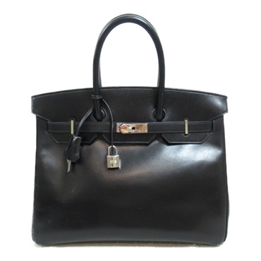 HERMES Birkin 35 Black handbag Handbag Box calf leather Calfskin (cowhide) Black Noir Black Used Wom