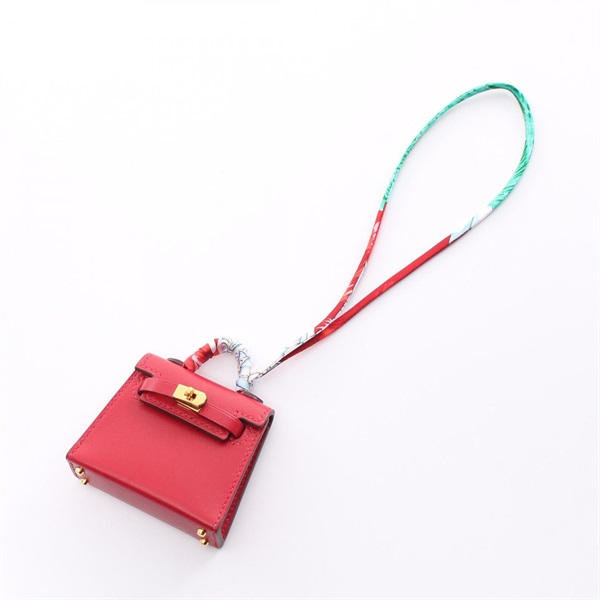 HERMES Kelly Twilly charm D Tadelakt silk Red GHW Used