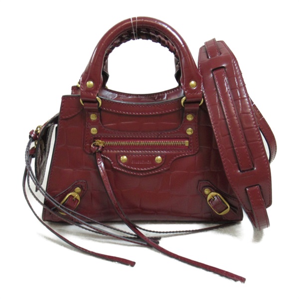 BALENCIAGA 2way shoulder crossbody Bag Embossed leather Bordeaux Used