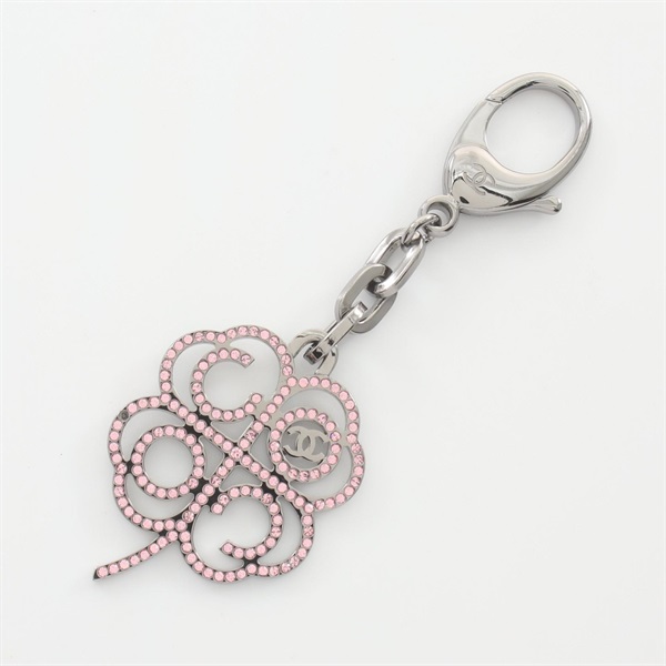 CHANEL COCO Mark key ring Metal Rhinestone SHW Pink Used Women CC