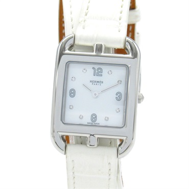 HERMES Cape Cod Doubletour Wrist Watch CC1.210a Quartz SS leather Used Women