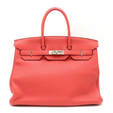 HERMES Birkin 35 Hand bag Taurillon Clemence Calfskin SHW Rouge pivoine Used