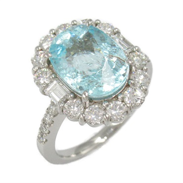 JEWELRY Paraiba tourmaline diamond Ring Pt900 Platinum Blue Used US size #6