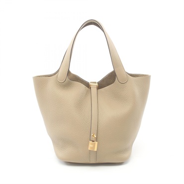 HERMES Picotin Lock MM Hand bag Taurillon Clemence Leahter GHW Beige Marfa