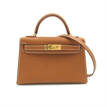 HERMES Mini Kelly 2 Shoulder crossbody Bag B Epsom leather Brown Gold Used GHW