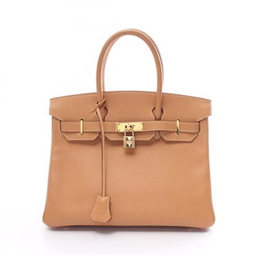 HERMES Birkin 30 Hand bag sac E Courchevel Natural  Brown Used GHW