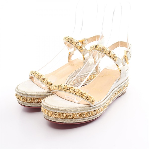 Christian Louboutin Pyraclou Sandals Shoes leather Gold White Used Women #35