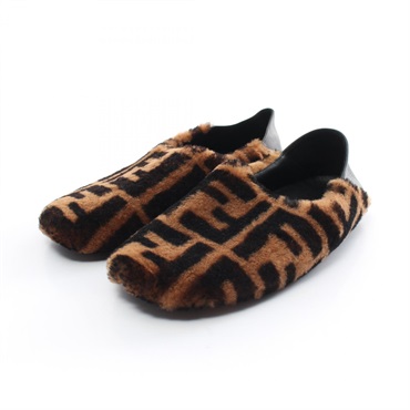 FENDI ZUCCA Room Shoes leather Bore Brown Black Used Women size 36