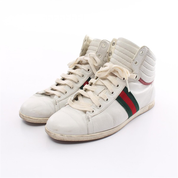 GUCCI Sherry line sneakers lace-up shoes #34.5 leather White Mulch color Used