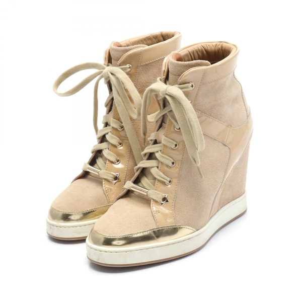 JIMMY CHOO PANAMA sneakers lace-up boots #36 Suede Patent leather Beige Gold