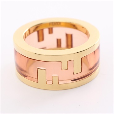 FENDI O'lock Ring Gold Plated pink Used US size 7 women