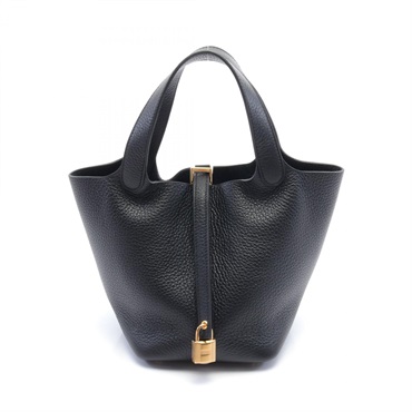 HERMES Picotin Lock PM Hand bag W Taurillon Clemence Black Used GHW
