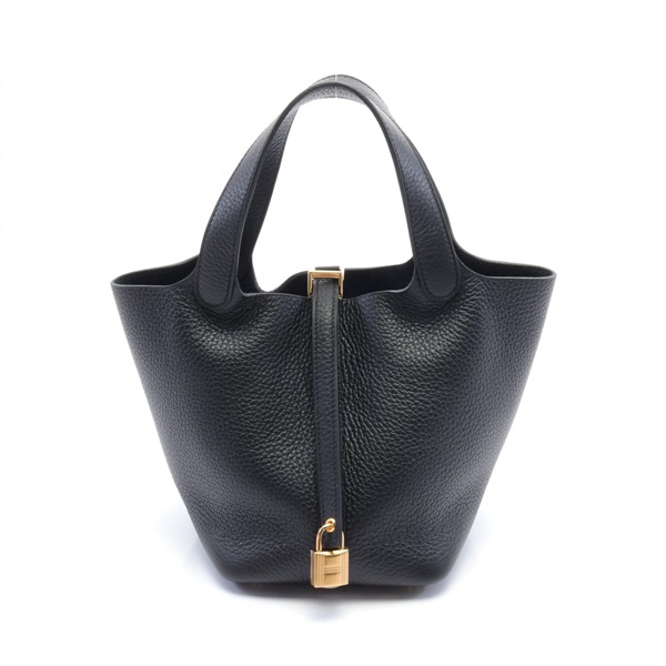 HERMES Picotin Lock PM Hand bag W Taurillon Clemence Black Used GHW