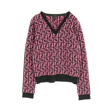 FENDI Zucca pattern knitwear Sweater wool Pink Black Used Women #42