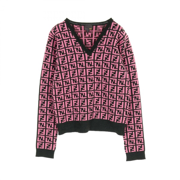 FENDI Zucca pattern knitwear Sweater wool Pink Black Used Women #42