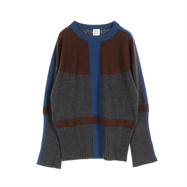 HERMES knitwear sweaters XL size cashmere Gray Brown Blue Used