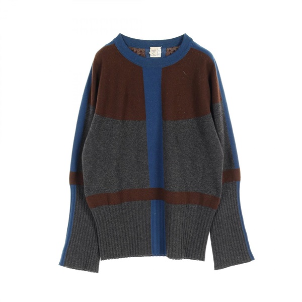 HERMES knitwear sweaters XL size cashmere Gray Brown Blue Used