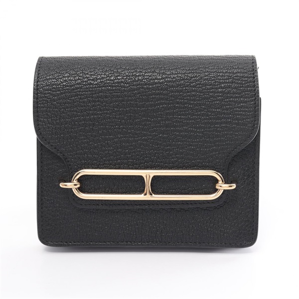 HERMES Roulis Slim wallet Purse Chevre Leather GHW Black Used Women