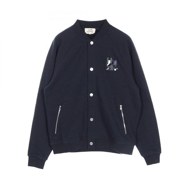HERMES Teddy Leather Patch Jeu d'Adresse Blouson H457810HA01ME cotton Navy #M