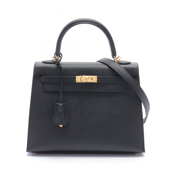 HERMES Kelly 25 2way shoulder Hand bag W Epsom leather Black GHW