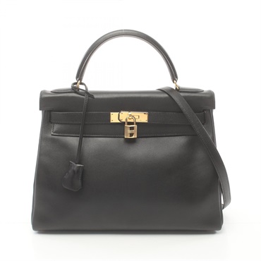 HERMES Kelly 32 Shoulder Hand bag Gulliver leather GHW Black Used Women