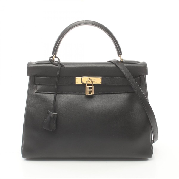 HERMES Kelly 32 Shoulder Hand bag Gulliver leather GHW Black Used Women