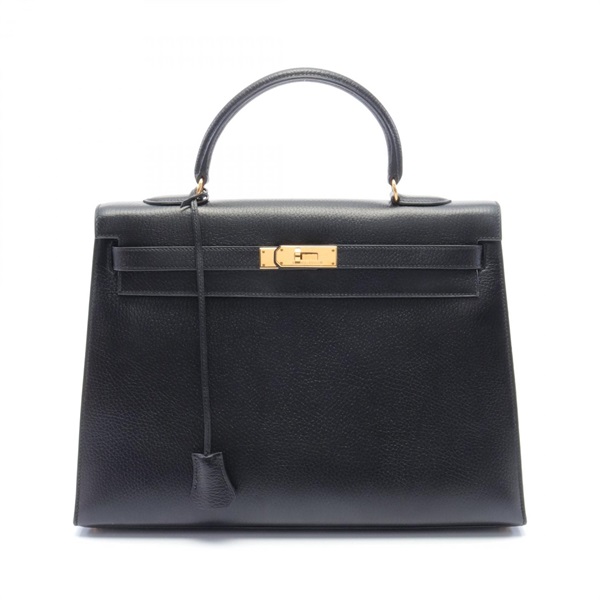 HERMES Kelly 35 Hand bag Z Ardennes leather Black GHW Used