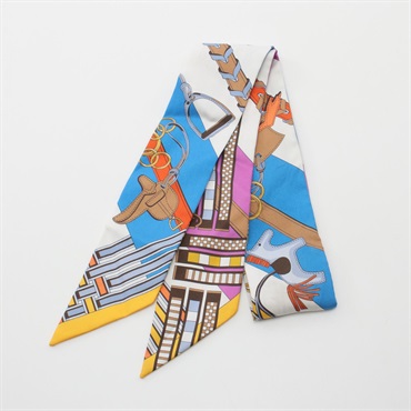 HERMES Twilly BRIDES ET GRIS GRIS Scarf silk Blue white multicolor Used Women
