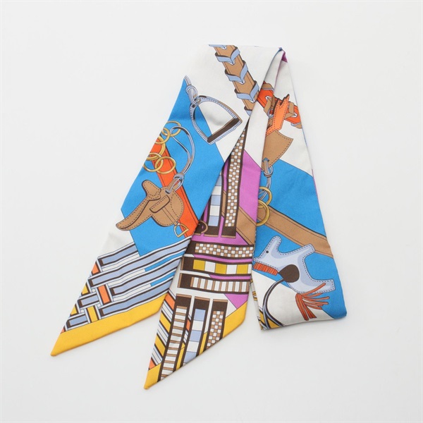 HERMES Twilly BRIDES ET GRIS GRIS Scarf silk Blue white multicolor Used Women