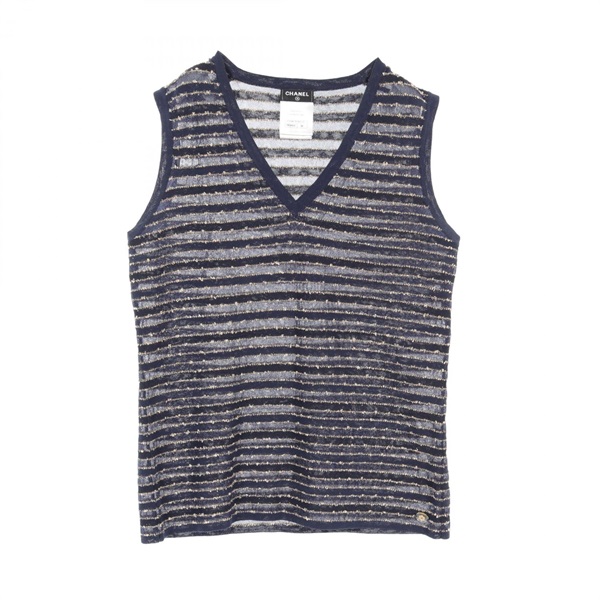 CHANEL CC Vest P50867K6532 Rayon cotton Nylon Navy Beige Used Women Coco #38