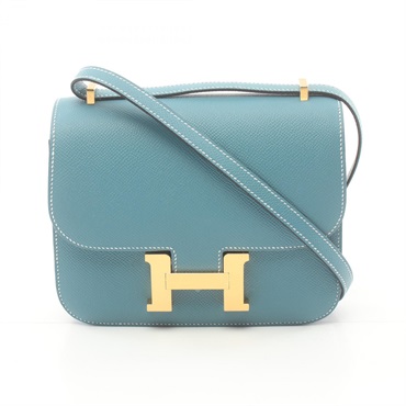 HERMES Constance Mini Shoulder Bag 083905CC Epsom Leather New Blue Jean Used