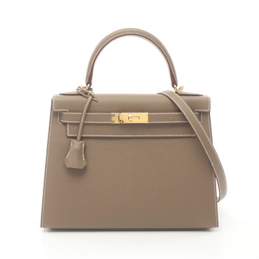 HERMES Kelly 28 Shoulder Hand bag H042319CC Epsom GHW Etoupe Grey Used Women