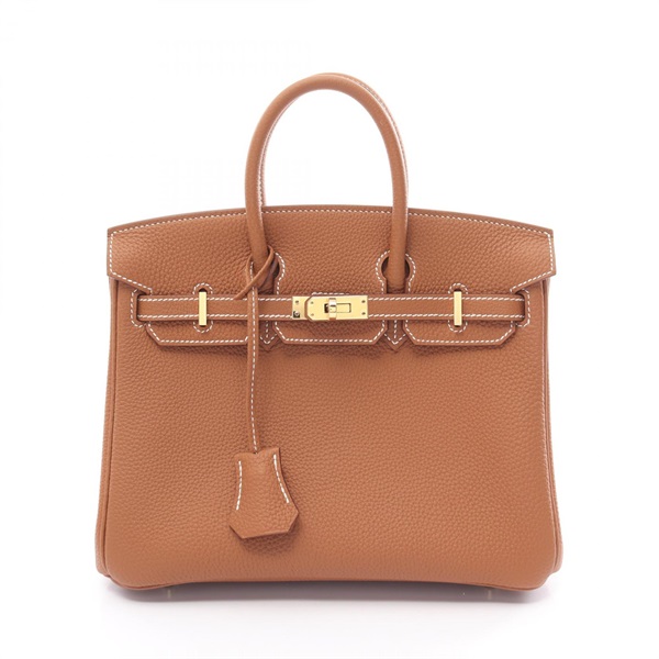 HERMES Birkin 25 Gold Hand bag Togo leather GHW Brown Used Women